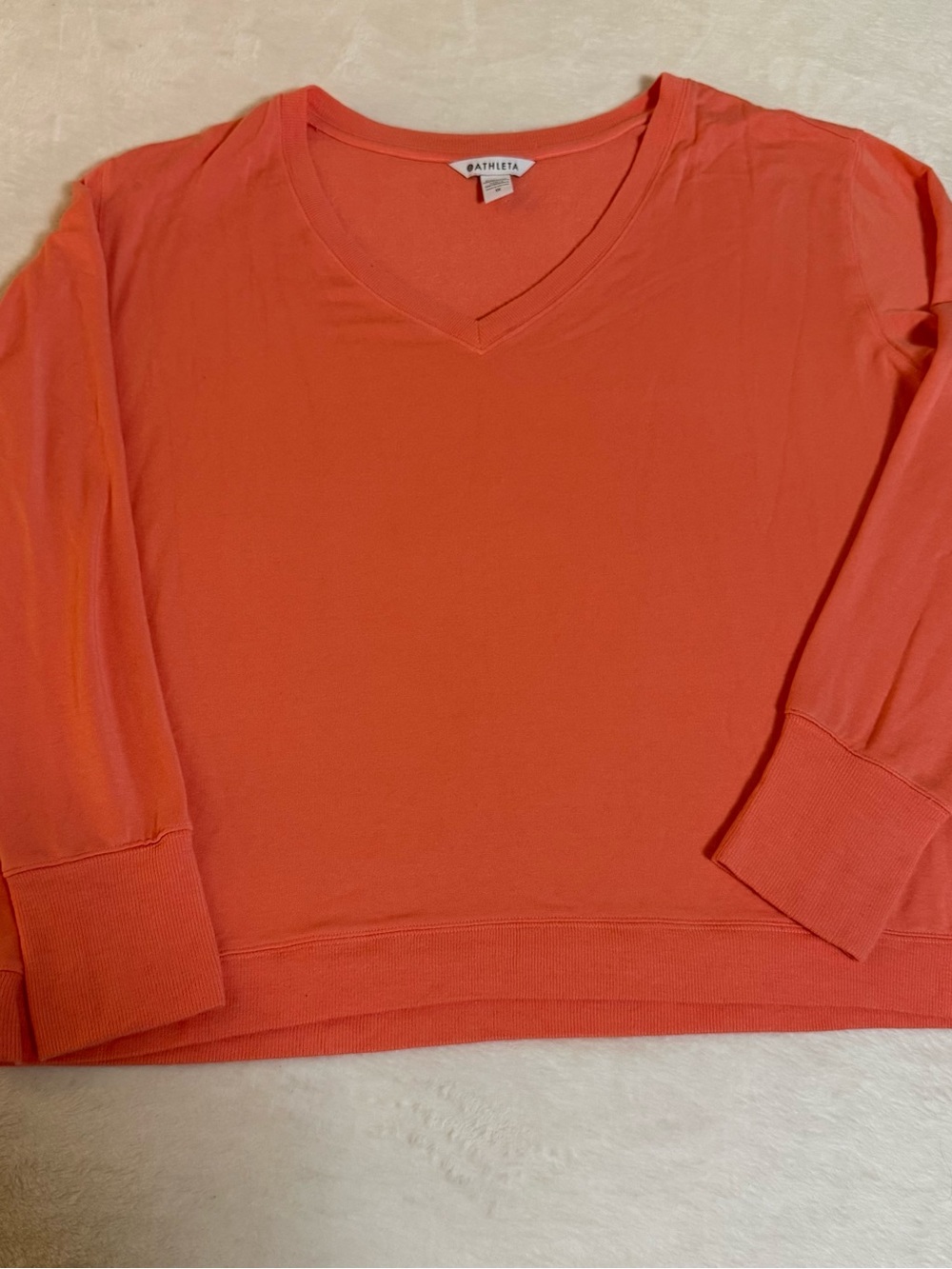 Athleta Sunrise V-Neck Sweatshirt 1X Coral Modal Pullover Long Sleeve Plus Size